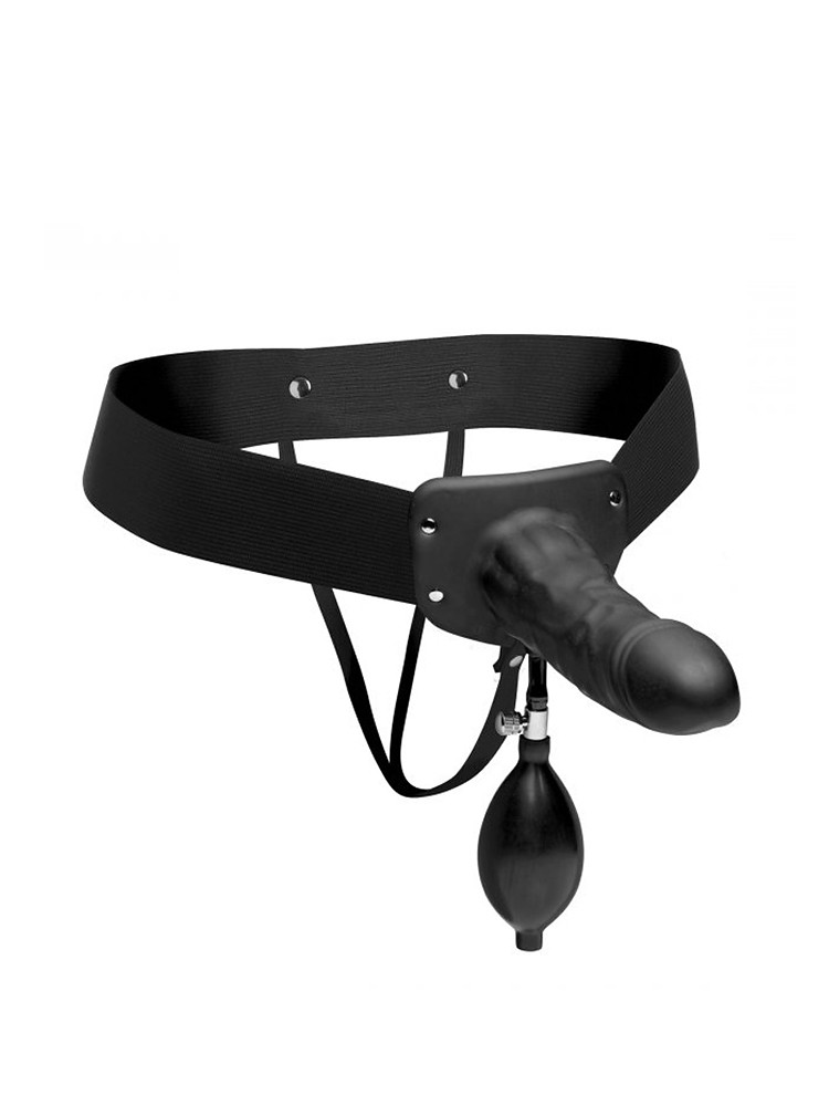 Master Series Pumper: Strap-On mit Pump-Dildo (hohl), schwarz