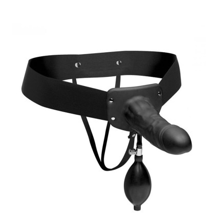 Master Series Pumper: Strap-On mit Pump-Dildo (hohl), schwarz Master Series Pumper: Strap-On mit Pump-Dildo (hohl), schwarz