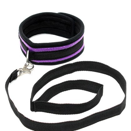Soft Collar: Halsfessel mit Führleine, schwarz/lila Soft Collar: Halsfessel mit Führleine, schwarz/lila