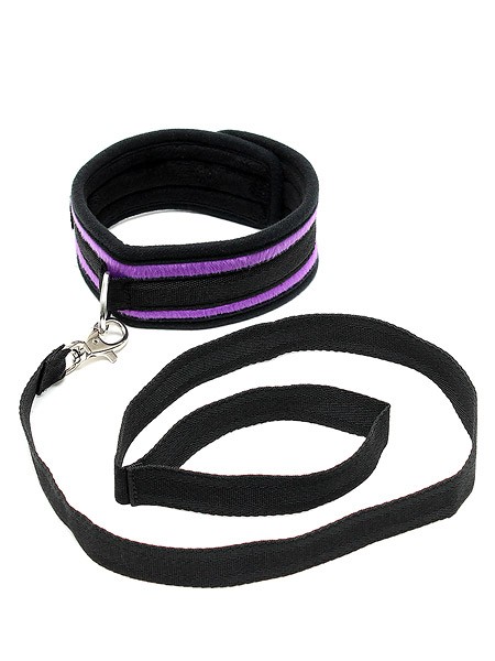 Soft Collar: Halsfessel mit Führleine, schwarz/lila