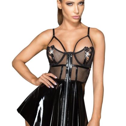 Noir Handmade: Lack-Netz-Minikleid, schwarz (S) Noir Handmade: Lack-Netz-Minikleid, schwarz (S)