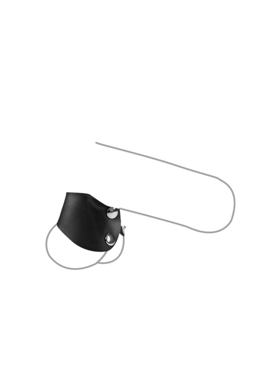 Leder-Hodenstretcher mit Druckknopf, schwarz