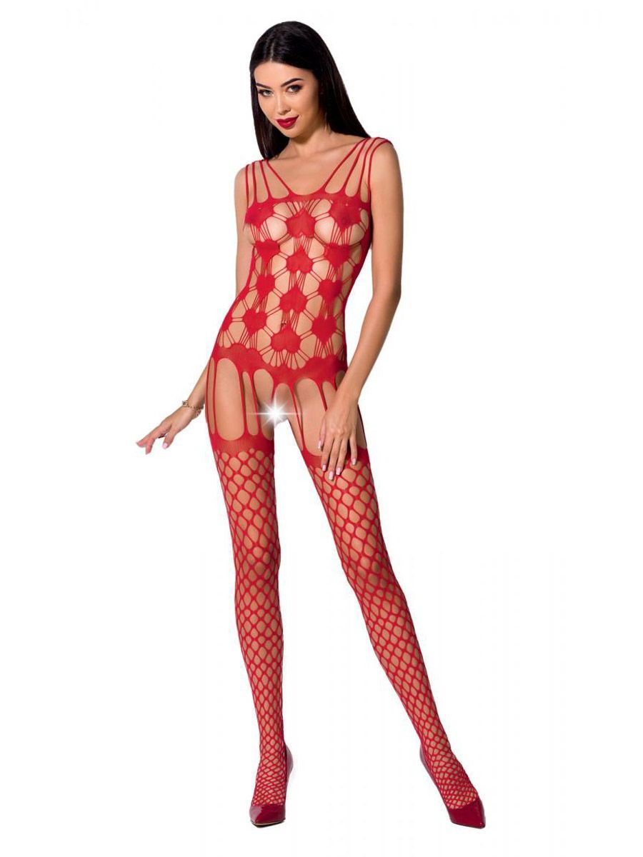 Passion BS067: Ouvert-Catsuit, rot (One Size)