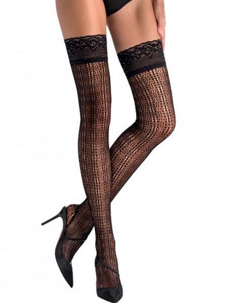 Passion ST017: Halterlose Strümpfe, schwarz (L/XL)