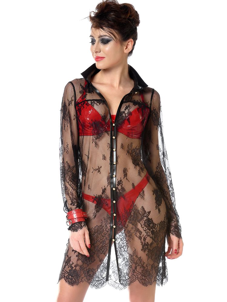 Patrice Catanzaro Adela: Spitzen-Longbluse, schwarz (L)