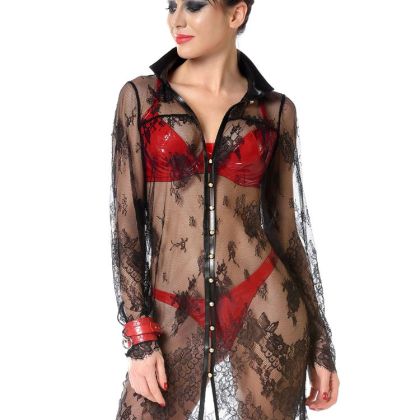 Patrice Catanzaro Adela: Spitzen-Longbluse, schwarz (L) Patrice Catanzaro Adela: Spitzen-Longbluse, schwarz (L)