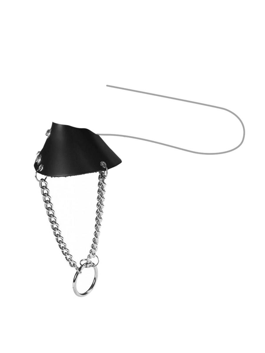 Leder-Hodenmanschette mit Ketten, schwarz