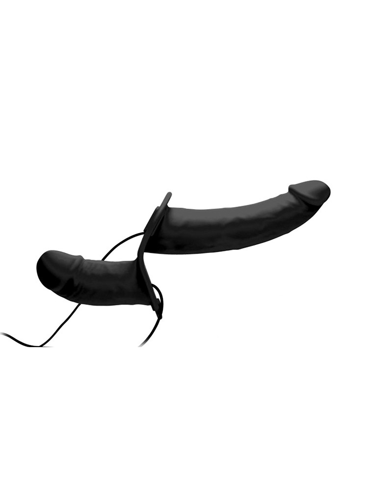 Strap U Power Peggar: Strap-On mit Doppelvibrator, schwarz