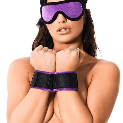 Handfesseln und Augenmaske, schwarz/lila Handfesseln und Augenmaske, schwarz/lila
