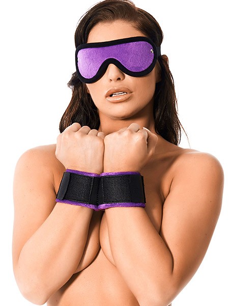 Handfesseln und Augenmaske, schwarz/lila