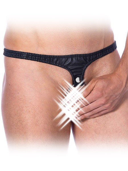 Leder-Taillengurt mit Penis-Hodenring, schwarz (L)