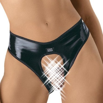 Eros Veneziani: Lack-Ouvertslip, schwarz (S/M) Eros Veneziani: Lack-Ouvertslip, schwarz (S/M)