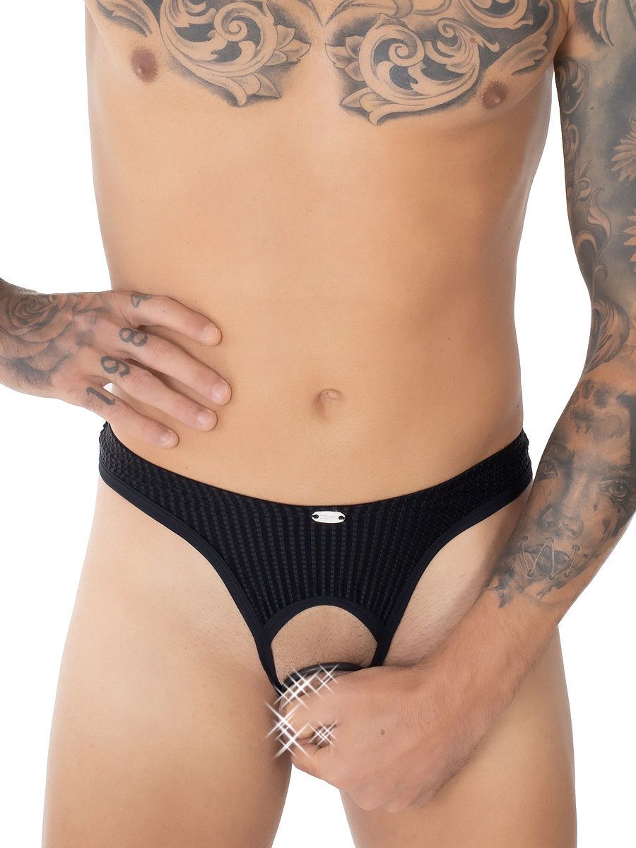 Eros Veneziani Nero: Ouvert-Ring-String, schwarz (M/L)