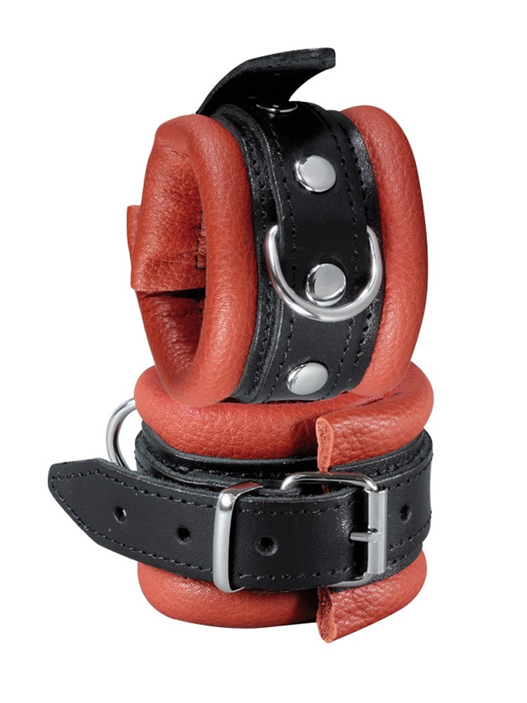 Xx-DreamsToys: Leder-Handfesseln, rot/schwarz