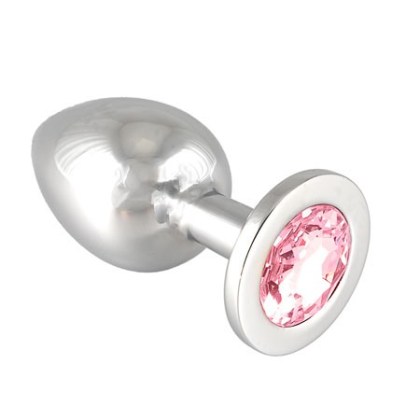 Edelstahl-Buttplug mit rosa Kristall (360g) Edelstahl-Buttplug mit rosa Kristall (360g)