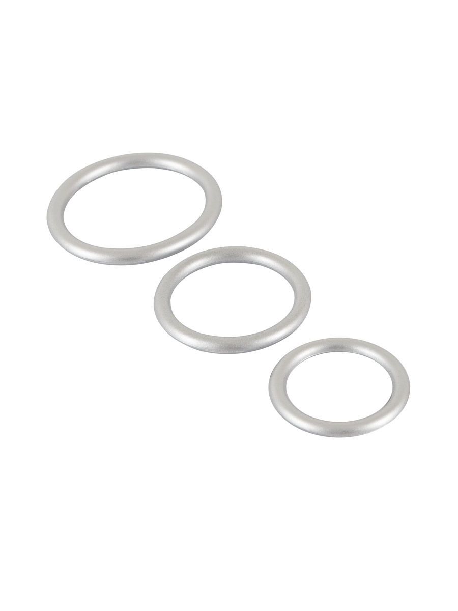 Metallic Silicone Cockring-Set: Penisringset, silber
