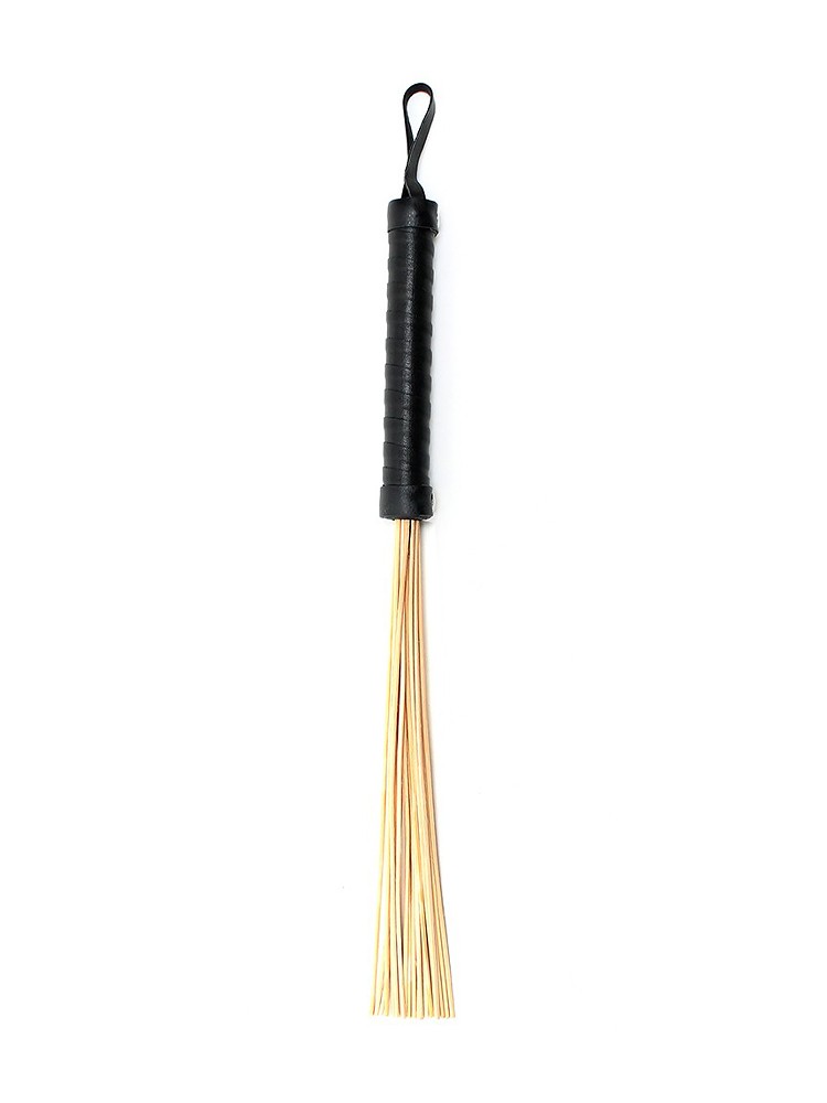 Rotan Flogger: Bambus-Peitsche mit Ledergriff, schwarz/bambus