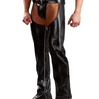 Kunstleder-Chaps und String, schwarz (XL) Kunstleder-Chaps und String, schwarz (XL)