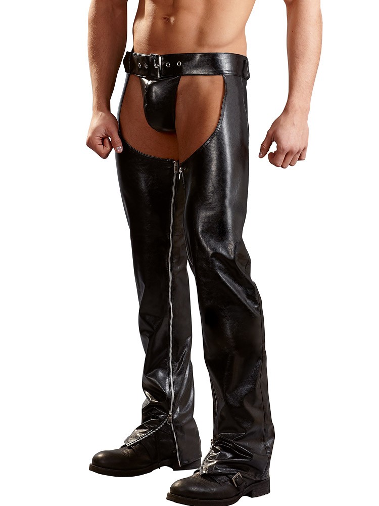 Kunstleder-Chaps und String, schwarz (L)