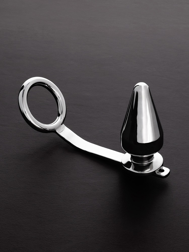 Triune Intruder with C-Ring: Edelstahl-Penis-/Hodenring mit Analplug (45mm)