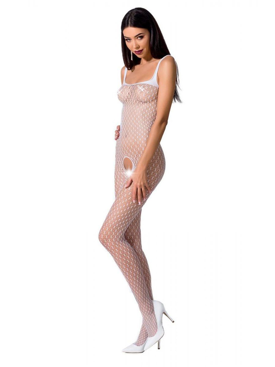 Passion BS071: Ouvert-Catsuit, weiß (One Size)