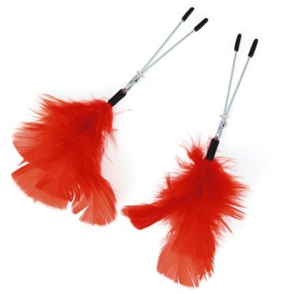 Metall-Nippelklemmen mit Federn, rot Metall-Nippelklemmen mit Federn, rot