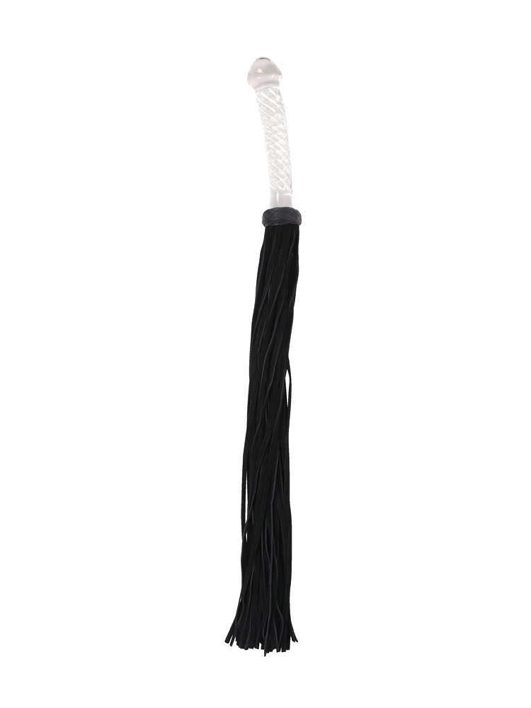 Bad Kitty Lederpeitsche mit Glas-Dildo, schwarz/transparent