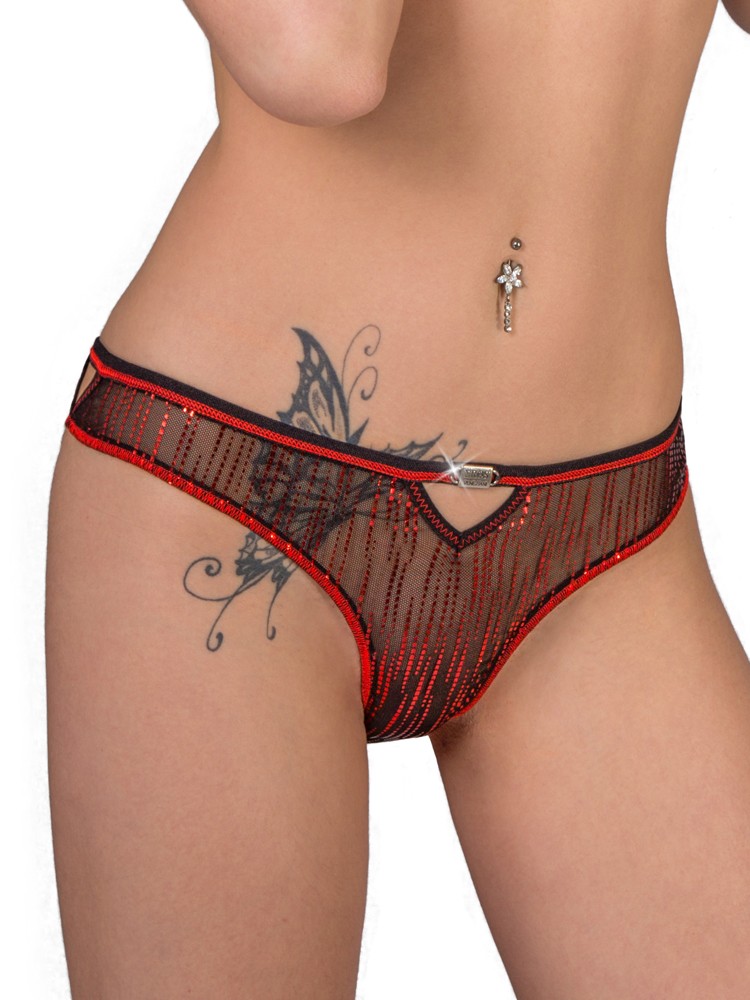 Eros Veneziani Lamé: Brazilslip, rot/schwarz (S/M)