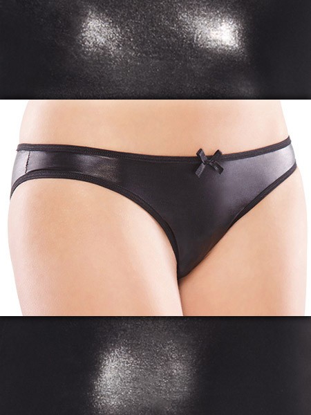 Coquette: Wetlook-Ouvertslip, schwarz (Queen Size)