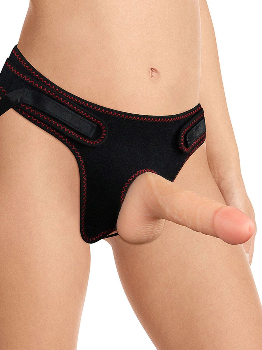LOVE TOY Easy Strap-On Set 7%27%27: Harness & Dildo mit Hoden, haut/schwarz