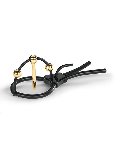 Mystim Plunging Pete Corona Strap: Elektro-Dilator mit Eichelring, schwarz/gold