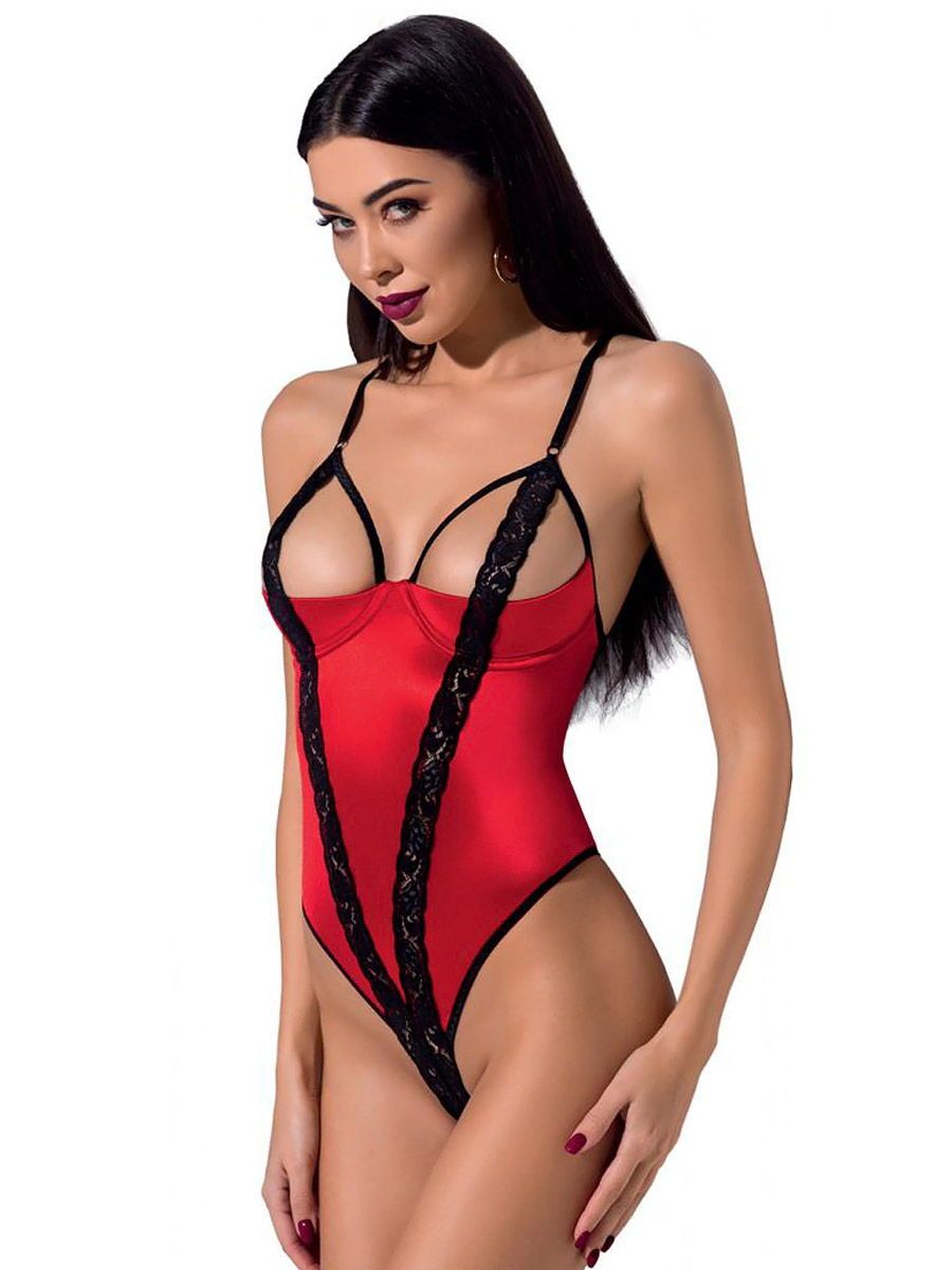 Passion Femmina: Ouvert-Stringbody, rot/schwarz (L/XL)