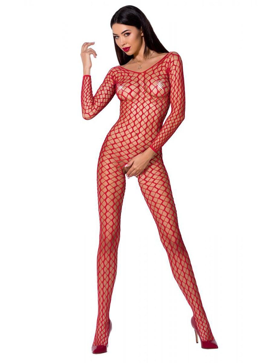 Passion BS068: Ouvert-Catsuit, rot (One Size)