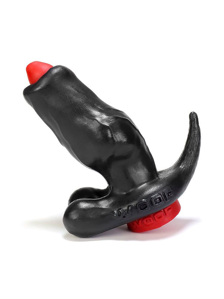 Oxballs Woof! Plug with Plunger: Silikon-Analtunnel mit Stopper, schwarz/rot