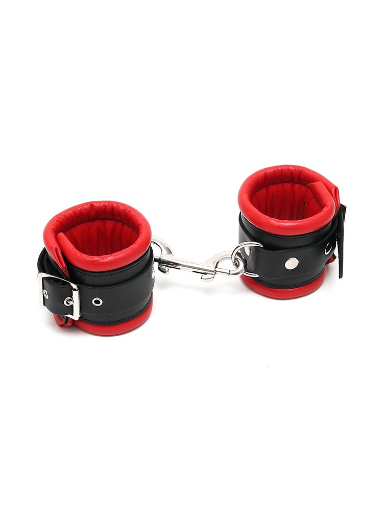 Leder-Handfesseln gepolstert, rot/schwarz