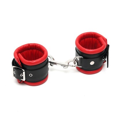 Leder-Handfesseln gepolstert, rot/schwarz Leder-Handfesseln gepolstert, rot/schwarz