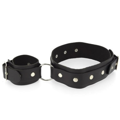 Leder-Oberschenkel-Handfessel, schwarz Leder-Oberschenkel-Handfessel, schwarz