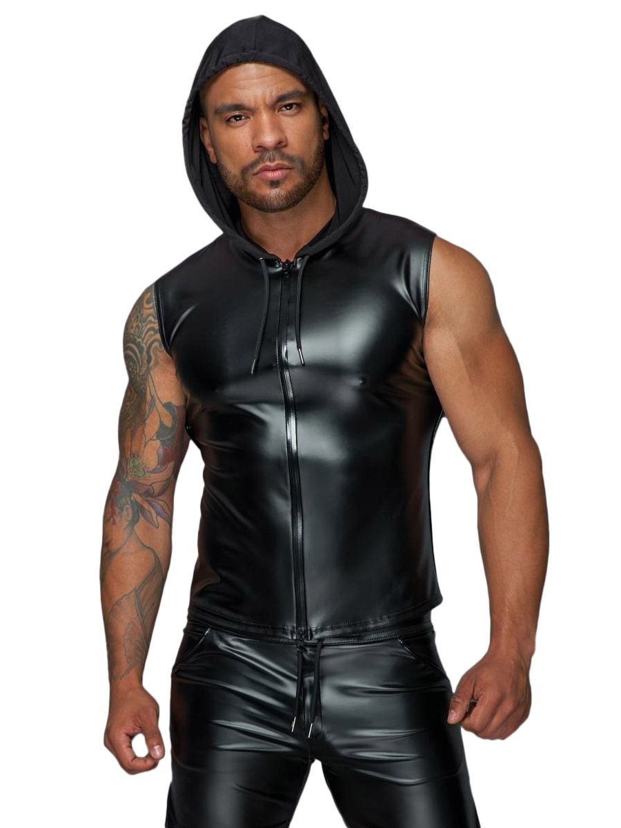 Noir Handmade: Wetlook-Kapuzenshirt H062, schwarz (L)