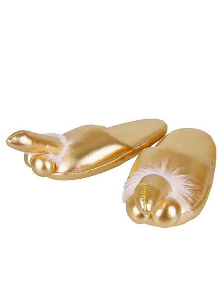 Plüsch-Hausschuhe: Penis, gold