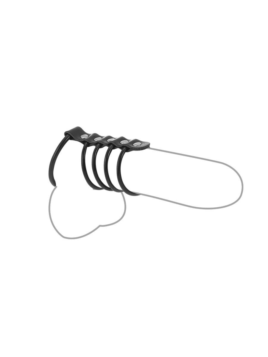 Gummi-Penisringe mit Lederband, schwarz