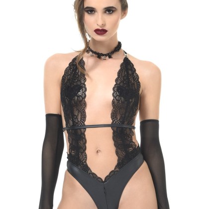 Patrice Catanzaro Camille: Wetlook-Spitzen-Stringbody, schwarz (L) Patrice Catanzaro Camille: Wetlook-Spitzen-Stringbody, schwarz (L)