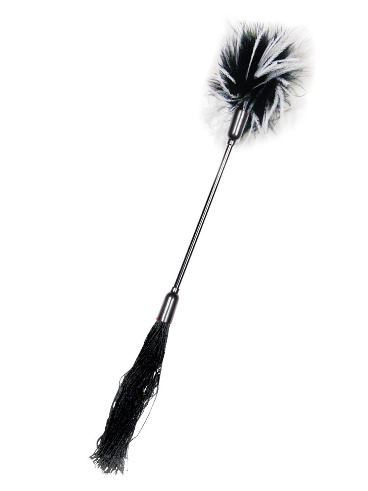 Whipper Tickler: Peitsche und Federstab, schwarz/weiß