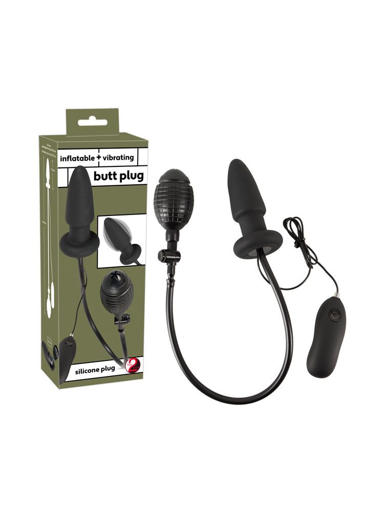 Inflatable + Vibrating Butt Plug: Vibro-Pump-Analplug, schwarz