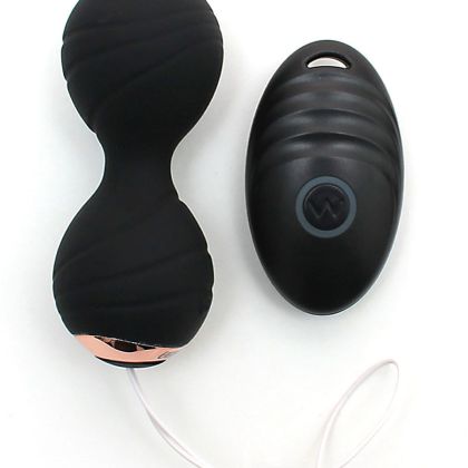 Cannes Vibrating Lay-On Kegel Ball: Vibro-Liebeskugel-Duo, schwarz/roségold Cannes Vibrating Lay-On Kegel Ball: Vibro-Liebeskugel-Duo, schwarz/roségold
