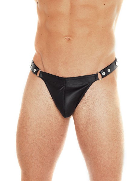 Lederstring mit Druckknöpfen, schwarz (One Size)