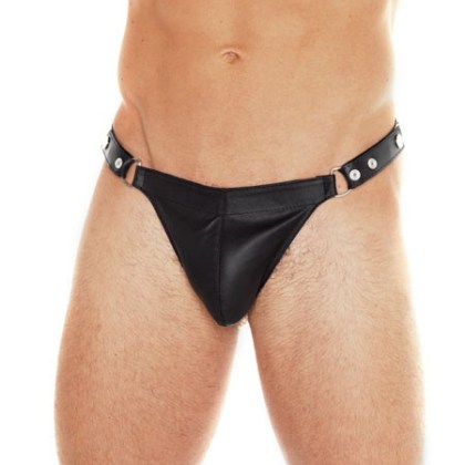 Lederstring mit Druckknöpfen, schwarz (One Size) Lederstring mit Druckknöpfen, schwarz (One Size)