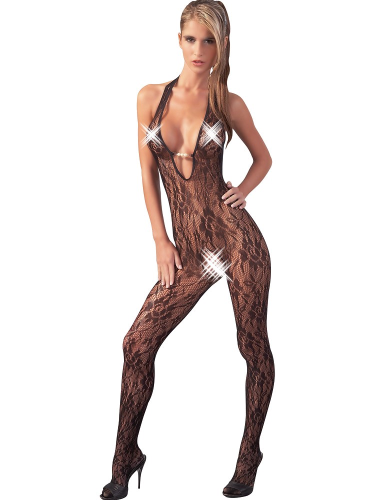 Ouvert-Catsuit: Perle, schwarz (L/XL)