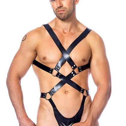 Lederharness mit Ouvertstring, schwarz (One Size) Lederharness mit Ouvertstring, schwarz (One Size)
