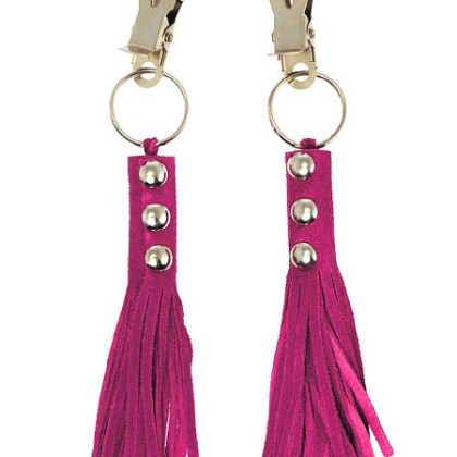 Nippelklemmen mit Velourlederfransen, pink Nippelklemmen mit Velourlederfransen, pink