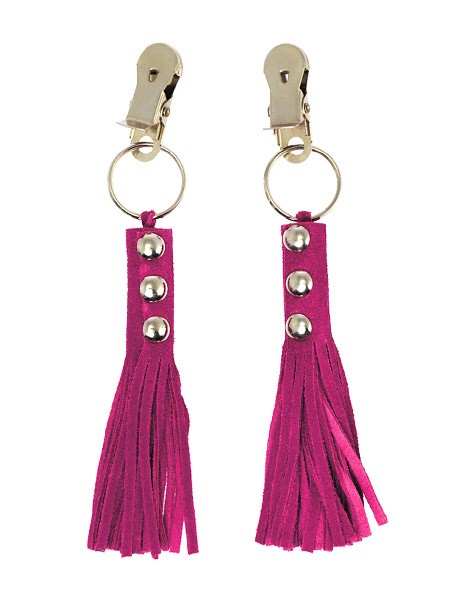 Nippelklemmen mit Velourlederfransen, pink
